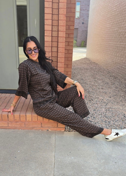 Next Adventure Brown Plaid 2 Pc. Pant & Top Set