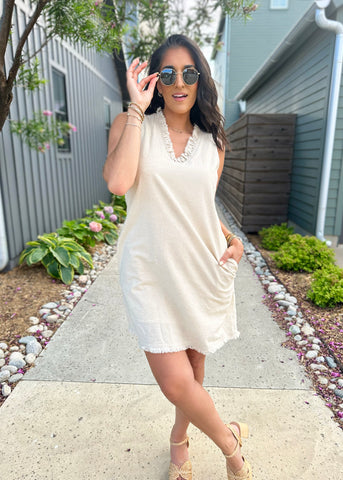 Places To Be Sleeveless Dress - Oatmeal