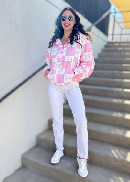 Breezing By Pink Checked Ribbon Windbreaker