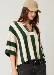 It's Giving Fall Vibes Hunter Green Striped Sweater