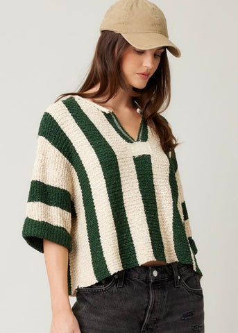 It's Giving Fall Vibes Hunter Green Striped Sweater