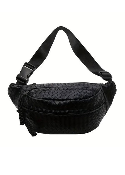 Black Woven Atlas Vegan Leather Crossbody Bum Bag