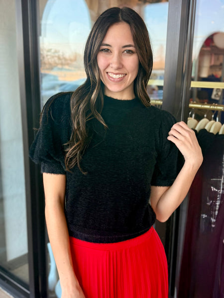 Made You Look Black Puff Sleeve Sweater Top