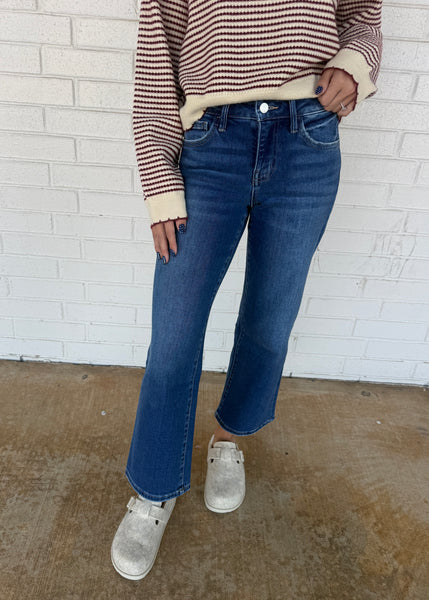 London Mid Rise Ankle Straight Dark Wash Jean