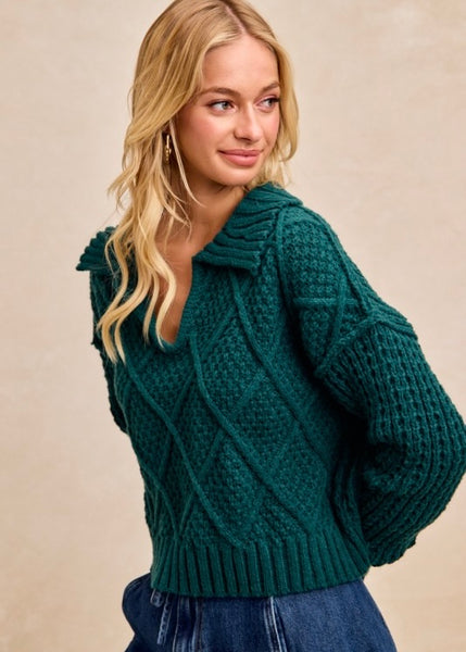 Making Time Hunter Green Collared Sweater