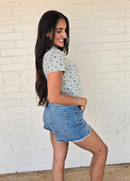 Ditsy Blueberry Grey Short Sleeve Tee