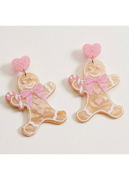 Acrylic Pink Gingerbread Cookie Drop Earrings