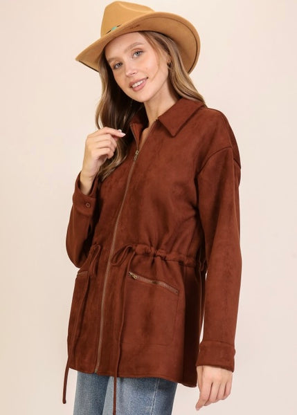 So Me Brown Suede Tie Waist Jacket
