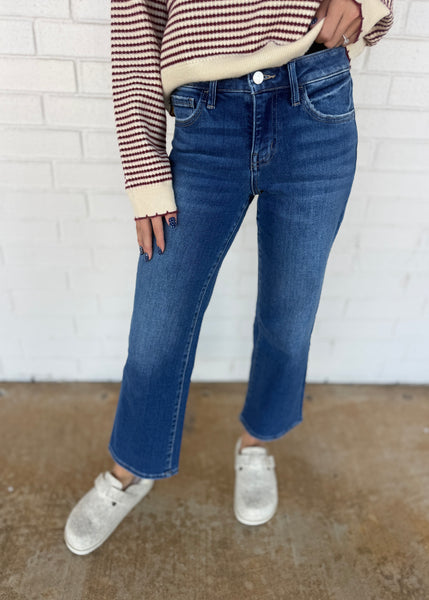 London Mid Rise Ankle Straight Dark Wash Jean