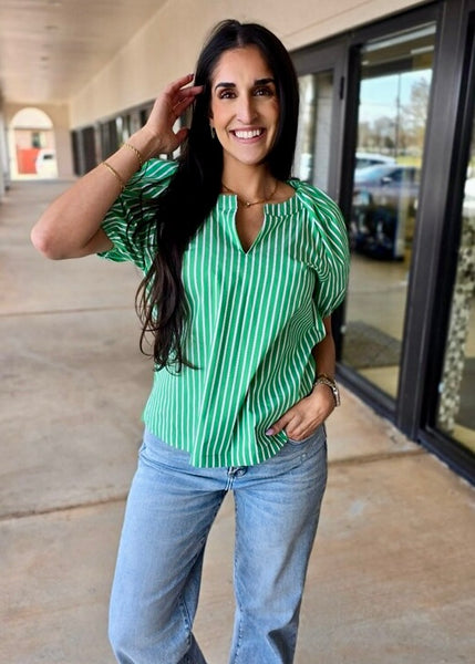 Beautiful Things Green Striped Blouse