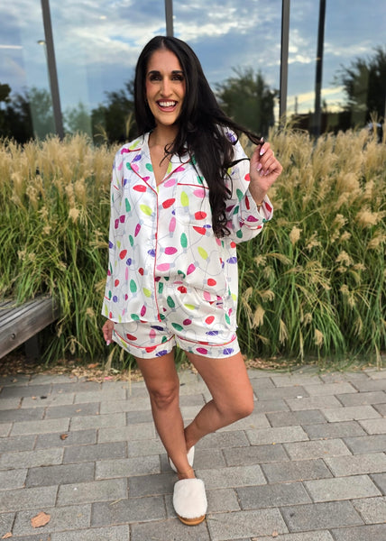 Turn On The Christmas Lights Satin 2pc Pj Set