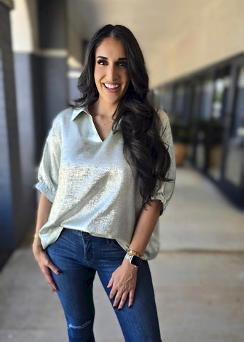 Shining Star Sage Shimmer Collared Top