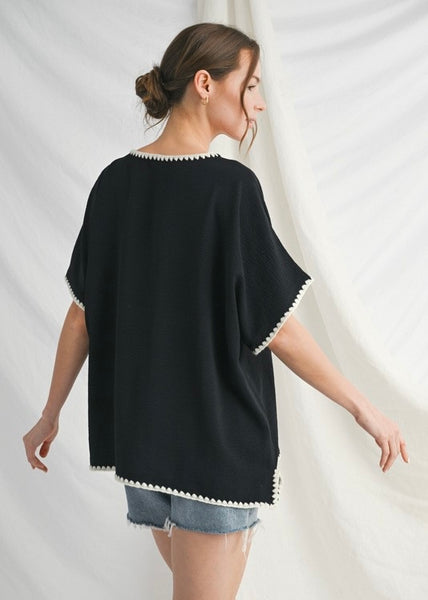 Perfect Timing Black Top With Embroidered Detail