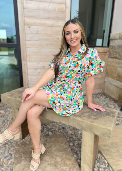 Confetti Party Floral Pink/Green Print Romper