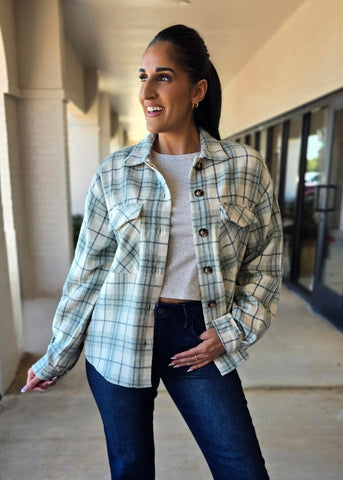 Fun For Fall Sage Flannel Shacket