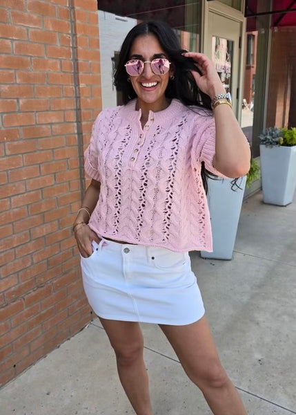Pretty Poems Pink Cable Knit Sweater