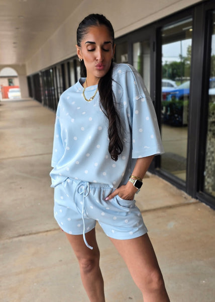 Getting Away Blue Polka Dot 2 Pc Shorts Set