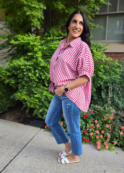 Lack Of Time Red & White Gingham Oversized Shirt