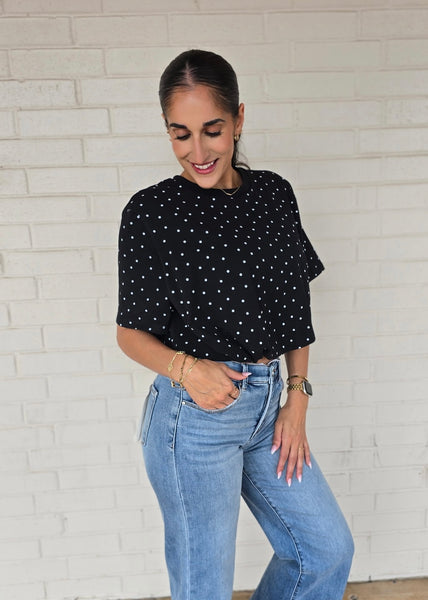 Walk This Way Black & White Polka Dot Bubble Hem Tee