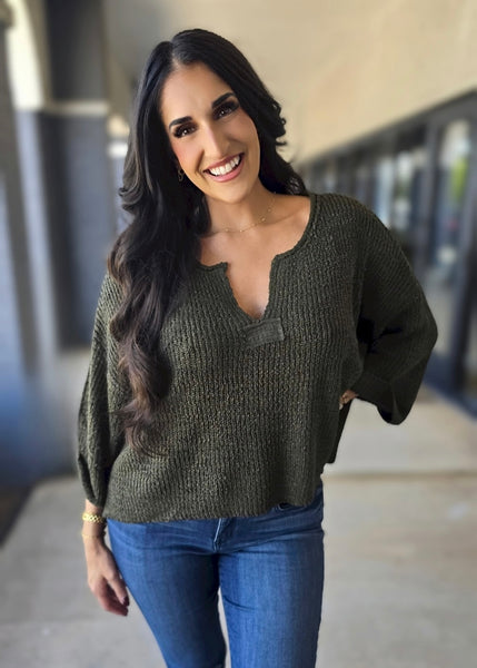 True Fall Olive Cuff Sleeve Sweater