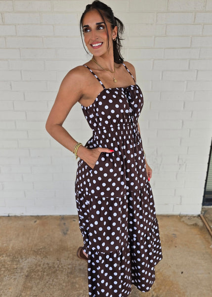 Pretty Woman Brown & White Polka Dot Midi Dress