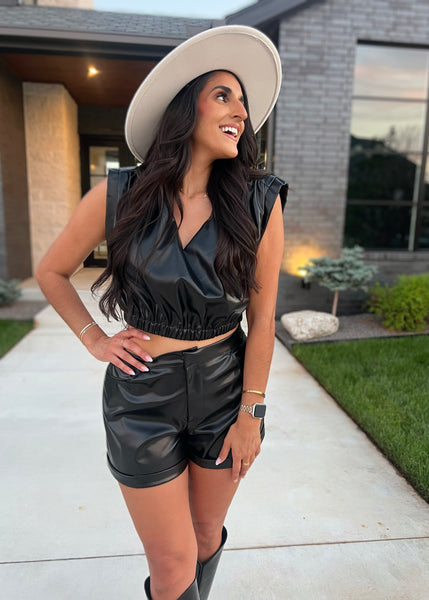Final Black Soft Faux Leather Shorts