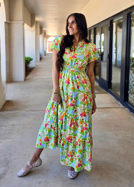 Summer Evenings Green Floral Maxi Dress