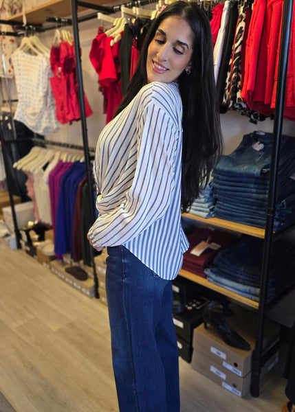 Thriving Twists Navy & White Striped Top