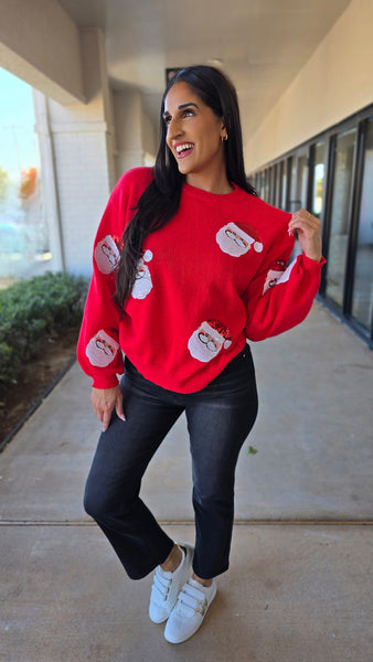 Sweet Santa Sequin Face Sweater