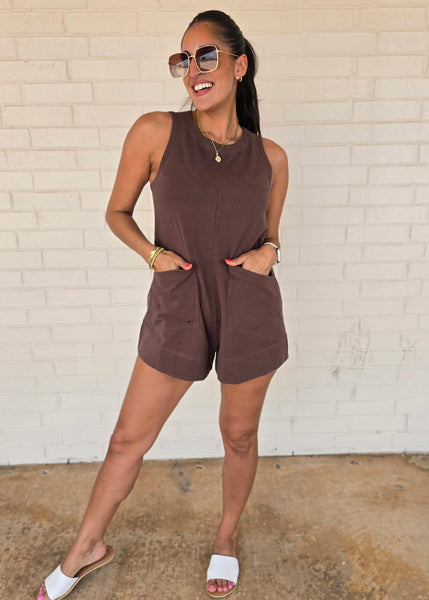 Better Days Ahead Sleeveless Brown Romper