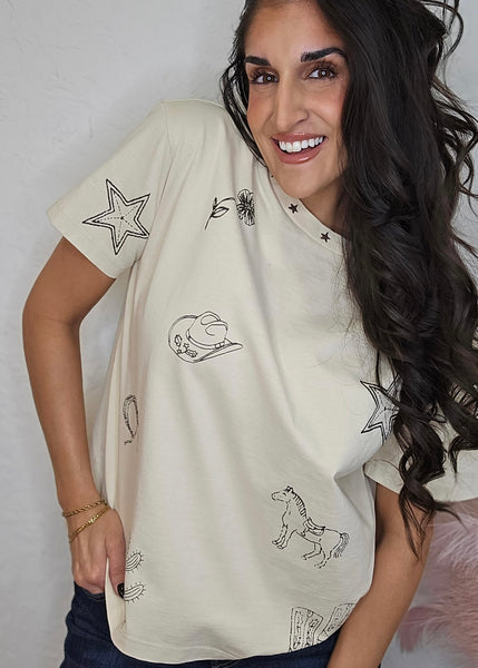 Cowboy Crossing Beige Western Inspired Tee