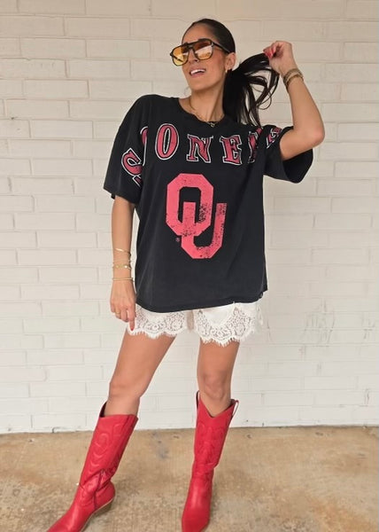 Oklahoma "SOONERS" Washed Black Oversized Band Tee