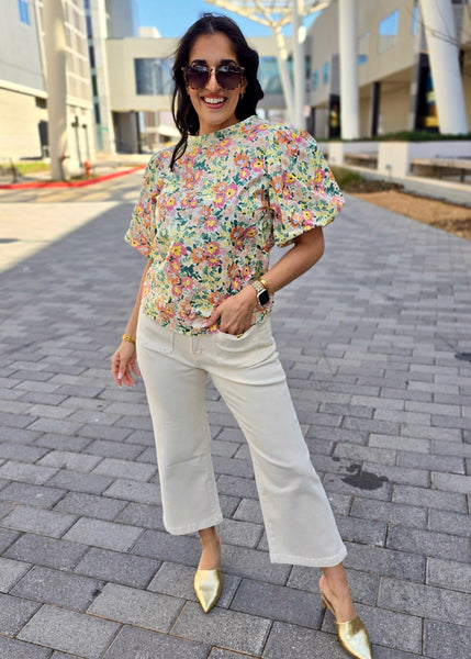 Springtime Floral Puff Sleeve Blouse