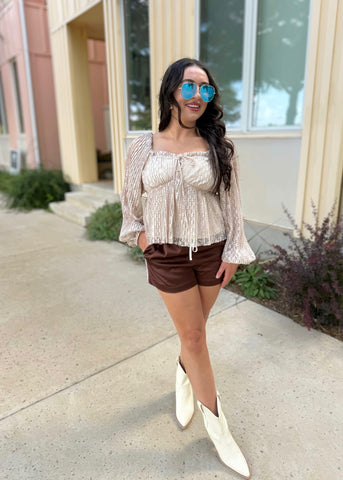 All About Pleated Lace Taupe Peplum Top