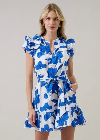 Gemma Blue Floral Mini Dress