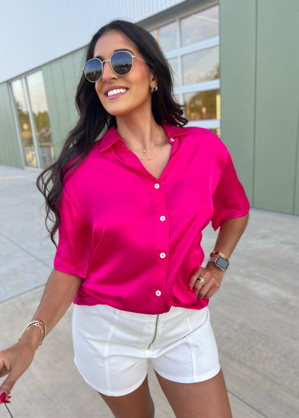 Always Hope Hot Pink Satin Button Up Shirt