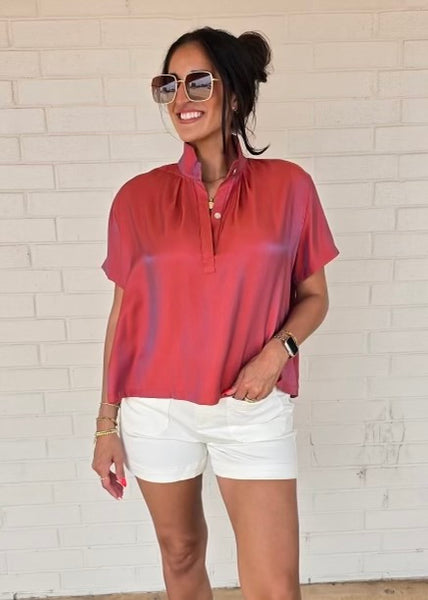 Sunset Serenade Rust Iridescent Short Sleeve Top