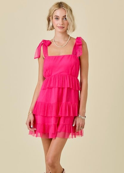 Envy Of All  Hot Pink Tiered Ruffle Mini Dress