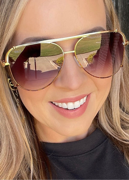 Shay Gold/Cheetah Aviator Sunnies