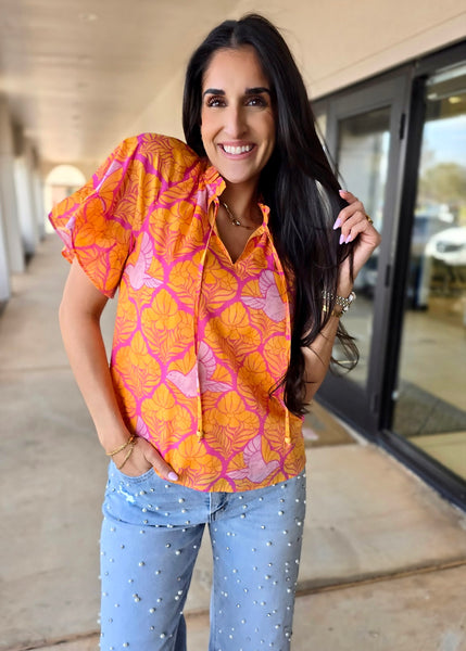 Lush Floral Short Sleeve Top - XS