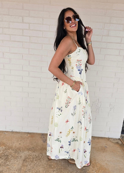 Garden Party Floral Cream Maxi Dress