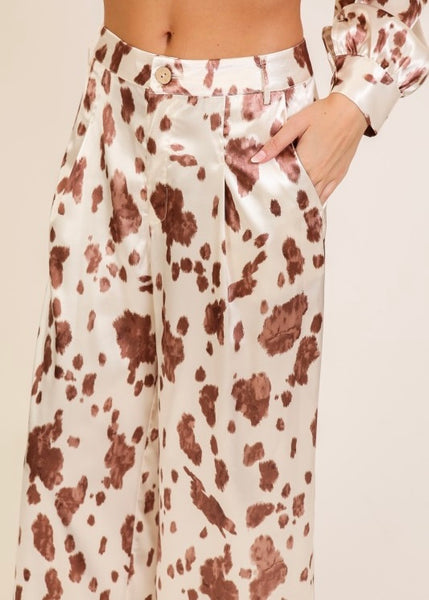 Cow Print Wide Leg Pants