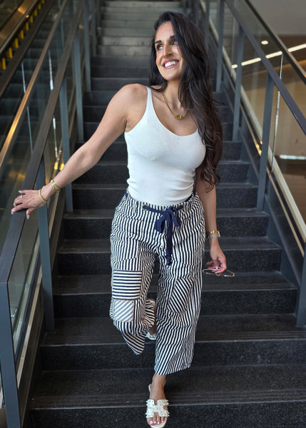 Calling Out Navy Striped Pants