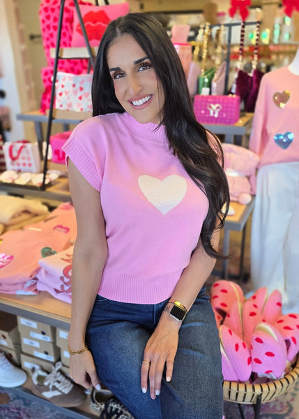 In Love Pink Short Sleeve Heart Sweater