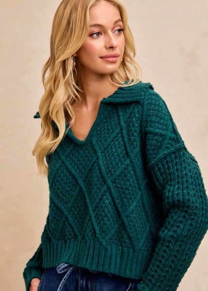 Making Time Hunter Green Collared Sweater