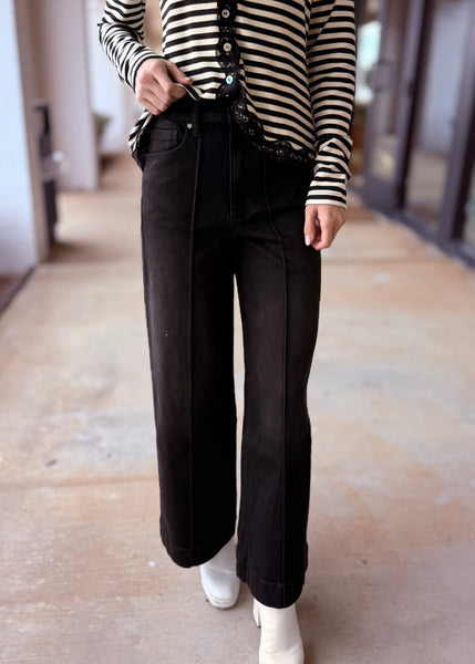 Destiny Wide Leg Pin-Tuck Black Denim