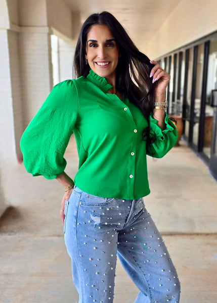 Ordinary Days Kelly Green Button Up Top