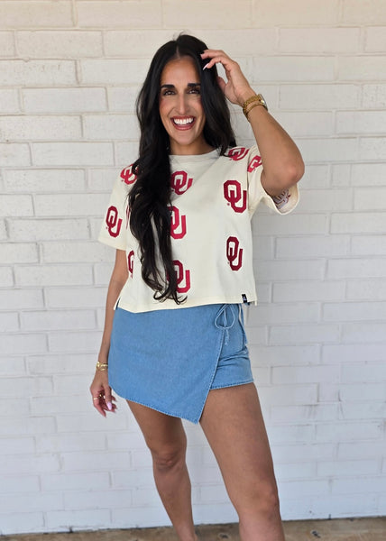 OU Ritter On Repeat Cream Crop Tee