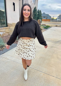 Poppy Fields Floral Cream Corduroy Mini Skirt