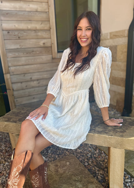 Picturing Your Dreams Textured Lace Long Sleeve Mini Dress